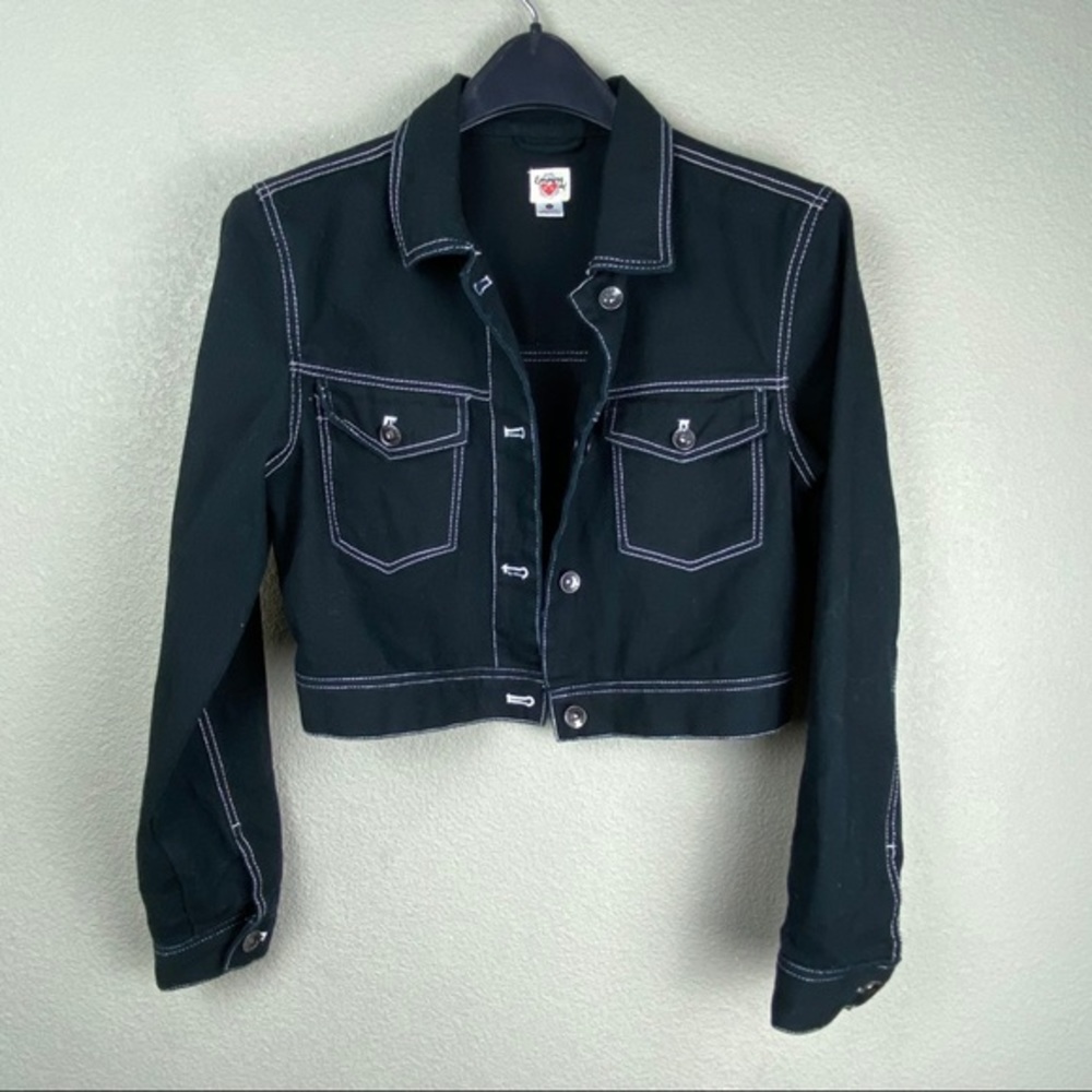 Empyre small black crop denim jean trucker jacket